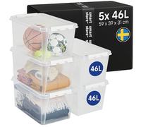 SmartStore - 5x Boîte de Rangement Plastique avec Couvercle Classic 46L (59x39x31cm) | Empilable et de Qualité Alimentaire | Boîte Plastique avec Couvercle & Coins Renforcés | Garantie 10 Ans