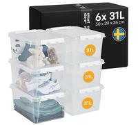 SmartStore - 6x Boîte de Rangement Plastique avec Couvercle Classic 31L (50x39x26cm) | Empilable et de Qualité Alimentaire | Boîte Plastique avec Couvercle & Coins Renforcés | Garantie 10 Ans