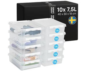 SmartStore Boîte de Rangement | Lot de 10 caisses 7,5L | 40x30x11cm | Boîtes empilables avec couvercle pour jouets & bureau | caisse plastique alimentaire, transparente | bac, casier & caisson