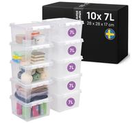 SmartStore Boîte de Rangement | Lot de 10 caisses 7L | 28x28x17cm | Boîtes empilables avec couvercle pour jouets & bureau | caisse plastique alimentaire, transparente | bac, casier & caisson