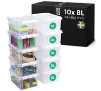 SmartStore Boîte de Rangement | Lot de 10 caisses 8L | 34x25x16cm | Boîtes empilables avec couvercle pour jouets & bureau | caisse plastique alimentaire, transparente | bac, casier & caisson