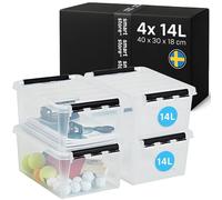 SmartStore Boîte de Rangement | Lot de 4 caisses 14L | 40x30x18cm | Boîtes empilables avec couvercle pour jouets & bureau | caisse plastique alimentaire, transparente | bac, casier & caisson