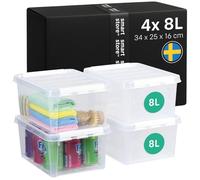 SmartStore Boîte de Rangement | Lot de 4 caisses 8L | 34x25x16cm | Boîtes empilables avec couvercle pour jouets & bureau | caisse plastique alimentaire, transparente | bac, casier & caisson