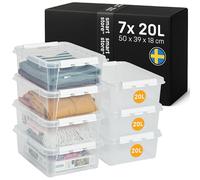 SmartStore Boîte de Rangement | Lot de 7 grandes caisses 20L | 50x39x18cm | Boîtes empilables avec couvercle pour dressing & sous le lit | grande caisse plastique alimentaire transparente | bac, casier