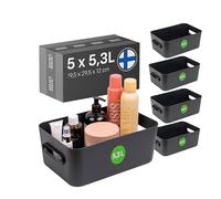 SmartStore Boîtes de Rangement 5x 5,3L bleu | 29,5x19,5x12cm | Panier ou bac plastique avec poignées, petite boite empilable pour tiroir, placard, salle de bain, cuisine et chambre