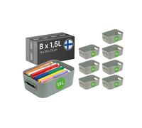 SmartStore Boîtes de Rangement 8x 1,5L vert | 20x14x7,5cm | Panier ou bac plastique avec poignées, petite boite empilable pour tiroir, placard, salle de bain, cuisine et chambre