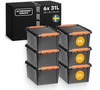 SmartStore boîtes de rangement en plastique ultra robustes avec couvercle | 31 L | Lot de 6 | Empilables avec clips, pour garage, outils ou déménagement |Sans BPA 50 x 39 x 26 cm