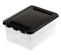Boîte à Outils - Deco 12 - Boîte de Rangement en Plastique Transparente - avec Couvercle à Clips - avec Compartiments - Rangement Facil et Pratique - Noir/Transparent - SmartStore