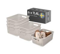 SmartStore Essence Grand panier de rangement avec poignées 6x 11,4 L Lin | Boîte de rangement organisateur en plastique recyclé pour salle de bain, buanderie, cuisine, garantie 10 ans