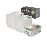 SmartStore Essence Panier de rangement moyen avec poignées 7x 5,6 L Blanc | Boîte de rangement organisateur en plastique recyclé pour salle de bain, buanderie, cuisine, garantie 10 ans