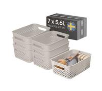 SmartStore Essence Panier de rangement moyen avec poignées 7x 5,6 L Lin | Boîte de rangement organisateur en plastique recyclé pour salle de bain, buanderie, cuisine, garantie 10 ans