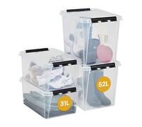 SmartStore Lot de 3 boîtes de rangement 31 l et 2 x 52 l, renforcées, transparentes, de qualité alimentaire, verrouillables, empilables et emboîtables, sans BPA, 50 x 39 x 41 cm