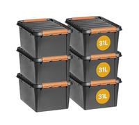 SmartStore - Lot de 6 Grandes Boîtes de Rangement Garage Solides- 31L - Robuste Résistante aux Chocs et aux Fortes Variations de Température Noir - 59 x 39 x 34 cm