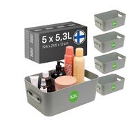 SmartStore Panier de Rangement 5× 5.3 L | Petite boite de rangement pour étagères, salle de bain, bureau | Rangement Multiusage en plastique recyclé avec Garantie de 10 ans | Vert L29.5 ×W19.5 ×H12 cm