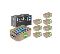 SmartStore Panier de Rangement 8× 1.5 L | Petite boite de rangement pour étagères, salle de bain, bureau | Rangement Multiusage en plastique recyclé avec Garantie de 10 ans | Beige L20 x W14 x H7,5 cm