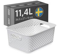 SmartStore Panier de Rangement avec Poignées 11,4L blanc | 36,5x27x15cm | Boite plastique 95 % recyclé, organisateur et petite corbeille pour tiroir, étagère, placard, cuisine et salle de bain