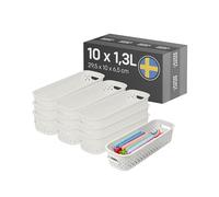 SmartStore Panier de Rangement avec Poignées en Blanc cassé 10 x 1,3L (29,5x10x6,5cm) | Panier de Rangement en Plastique Recy ssence Slim Boîte de Rangement | Boîtes Avec 10 Ans de Garantie