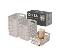 SmartStore Panier de Rangement avec Poignées en Lin 10 x 1,6L (20,5x14,5x7,5cm) | Panier de Rangement en Plastique Recy ssence S Boîte de Rangement | Boîtes Avec 10 Ans de Garantie