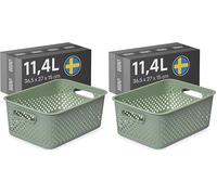 SmartStore Panier de Rangement avec Poignées en vert 11,4L (36,5x27x15cm) I Panier de Rangement en Plastique Recyclé I Essence L Boîte de Rangement I Boîtes de Rangement avec 10 Ans de Garantie