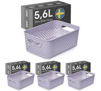SmartStore Panier de Rangement avec Poignées Lavande 5,6L (29,5x20,5x12cm) I Panier en Plastique Recyclé I Essence M Boîte de Rangement I Boîtes avec 10 Ans de Garantie (Lot de 4)