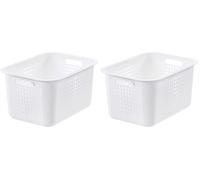 SmartStore Panier de Rangement en Plastique Recyclé - Bac Sans Couvercle - Blanc - Emboîtable et Empilable - Garantie 10 ans - L 37 x l 28 x H 20 cm - 13L (Lot de 2)
