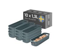 SmartStore Paniers de Rangement 10x 1,3L gris | 29,5x10x6,5cm | Boite et bac plastique 95 % recy vec poignées, panier organisateur pour salle de bain, tiroir, placard et cuisine