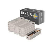 SmartStore Paniers de Rangement 10x 1,3L lin | 29,5x10x6,5cm | Boite et bac plastique 95 % recy vec poignées, panier organisateur pour salle de bain, tiroir, placard et cuisine