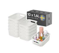 SmartStore Paniers de Rangement 10x 1,6L blanc | 20,5x14,5x7,5cm | Boite et bac plastique 95 % recy vec poignées, panier organisateur pour salle de bain, tiroir, placard et cuisine