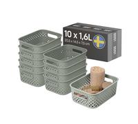 SmartStore Paniers de Rangement 10x 1,6L vert | 20,5x14,5x7,5cm | Boite et bac plastique 95 % recy vec poignées, panier organisateur pour salle de bain, tiroir, placard et cuisine