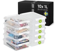 SmartStore Petite Boîte de Rangement | 10x petites boîtes 1L | 21x17x6cm | Boîte empilable avec couvercle pour Lego, bureau & couture | petite boîte plastique alimentaire, transparente | bac, caisse