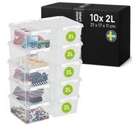 SmartStore Petite Boîte de Rangement | 10x petites boîtes 2L | 21x17x11cm | Boîte empilable avec couvercle pour Lego & jouets enfant | petite boîte plastique alimentaire, transparente | bac & caisse