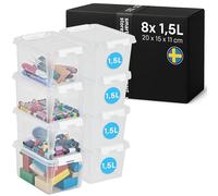 SmartStore Petite Boîte de Rangement | 8x petites boîtes 1,5L | 20x15x11cm | Boîte empilable avec couvercle pour Lego & jouets enfant | petite boîte plastique alimentaire, transparente | bac & caisse