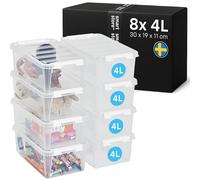 SmartStore Petite Boîte de Rangement | 8x petites boîtes 4L | 30x19x11cm | Boîte empilable avec couvercle pour Lego & jouets enfant | petite boîte plastique alimentaire, transparente | bac & caisse