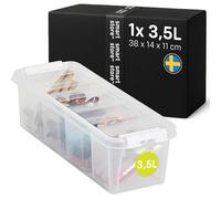 SmartStore Petite Boîte de Rangement | petite boîte 3,5L | 38x14x11cm | Boîte empilable avec couvercle pour Lego & jouets enfant | petite boîte plastique alimentaire, transparente | bac & caisse