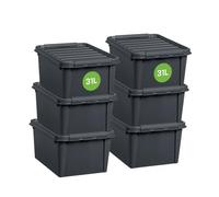 SmartStore - Recycled 31 L - Lot de 6 Boîtes de Rangement - 100% Plastique Recyclé - Gris - 50 x 39 x 26 cm - 31l