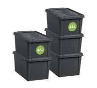 SmartStore - Recycled 46 L - Lot de 5 Boîtes de Rangement - 100% Plastique Recyclé - Gris - 59 x 39 x 31 cm - 46l