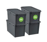 SmartStore - Recycled 70 L - Lot de 4 Boîtes de Rangement - 100% Plastique Recyclé - Gris - 72 x 40 x 38 cm - 70l