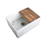 SmartSylva Évier de cuisine encastrable en céramique de 61 cm, blanc avec accessoires, pour cuisine, îlot