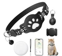 SmartTag Collier pour chat, mini traceur portefeuille, avec GPS réfléchissant, suivi de l'emplacement des animaux domestiques, fonctionne avec l'application Trouver My and Google Mon appareil