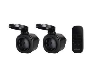 Smartwares Prises Extérieures avec Télécommande, 2 Pièces, 3000 W, IP44 | Portée de 30 m, Touche générale de commande, Compatible Plug & Connect, Boîtier noir, Pile fournie, SH4-99653