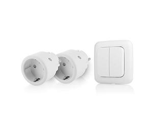 Smartwares SH4-99575 Kit d'interrupteurs de prise d'intérieur avec double interrupteur - Plug & Connect, 2 prises intelligentes, double interrupteur sans fil, fréquence 433,92 MHz, portée sans fil 30