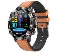 Smartwatch ET482 bracelet cuir brun résistant à l'eau fréquence cardiaque température corporelle