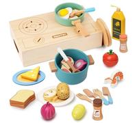 Smartwo Accessoire Cuisine Enfant, Dinette en Bois 3 4 5 Ans, 27PCS, Jouet Cuisine Bebe avec Casseroles, Poêles, Aliments à Découper, Jeux Imitation, Cadeau pour Filles Garçons
