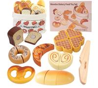 Smartwo Aliment en Bois Dinette, Dinette Enfant 2 Ans, Jouets à Pain à Découper, Accessoire Cuisine Enfant, Jeux en bois de Role de Chef, Cadeau pour Fille ou Garçon de 2, 3, 4, 5 Ans