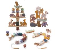 Smartwo Animaux en Bois à Empiler et à Enfiler, Motricité Fine 2 Ans, Jeux en Bois 2 Ans, Jouet Empilable Bebe, Grosses Perles en Bois pour Enfants, Jeux Montessori 2 3 4 5 Ans, 30 PCS