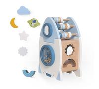 Smartwo Cube de Tri de Formes en Bois pour Bébés et Enfants 1 2 Ans, Montessori Cube d’Activités 5-en-1, Jouets d'Éveil et 1er âge en Forme de Fusée, Cadeau d'anniversaire pour Filles Garçons