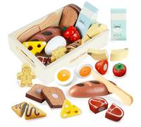 Smartwo Jouet en Bois pour Petit Déjeuner pour Enfants, Pains et Fruits à Découper, Dinette Bebe en Bois, Accessoire Cuisine Enfant, Jeu Marchande, Cadeau Fille Garçon 3 4 5 Ans
