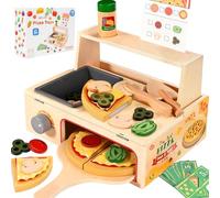 Smartwo Jouets à Comptoir Pizza en Bois 50 Pièces - Aliments de Cuisine de Jeu - Accessoires de Cuisine pour Couper - Dinette Enfant Bois - Cadeau Enfant 3 Ans et+