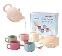 Smartwo Services à Thé en Silicone pour Enfants, Dînette, Accessoire Cuisine Bébé, Jeux de Rôle en Parti du Thé, Jouet Éducatif Montessori, Cadeau Créatif Anniversaire Noël Garçon Fille 1 2 3 + Ans