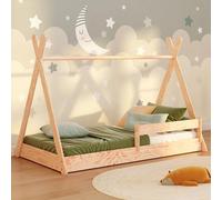 smartwood Lit Cabane Enfants 60x120 - Lit Montessori TIPI F en Bois de Pin Certifié FSC avec Barrière et Sommier jusqu'à 230 kg - pour Fille et Garçon - Montage Facile